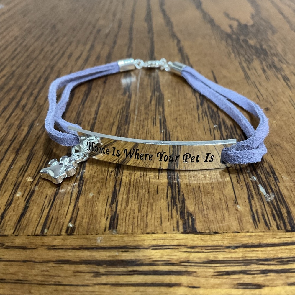 2 Pet Paw Charm Bracelets Engraved Silver Plate “Home is Where Your Pet Is”